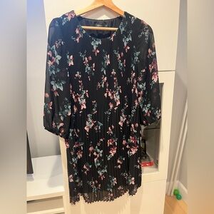 Reitmans Pleated Dress with Pink and Teal Floral Pattern